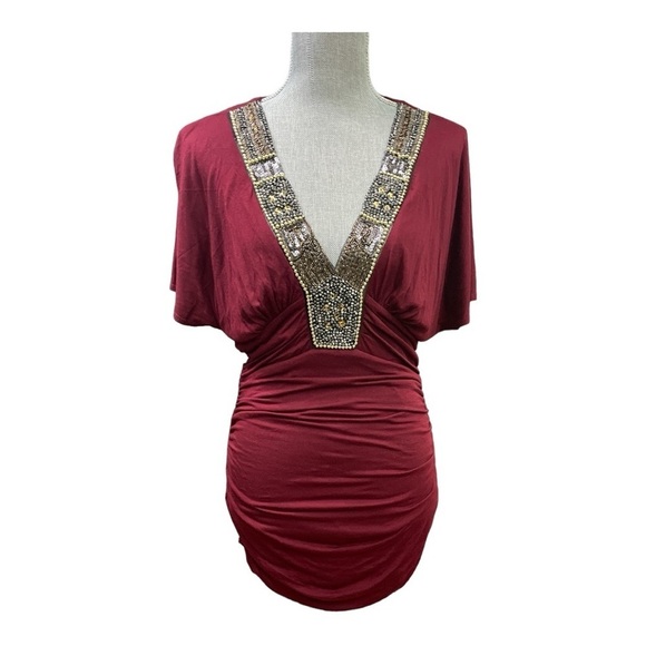Twenty One Maroon heavy beaded 
Sequin Medallion Party Dress
Y2k Size LG - Picture 1 of 12